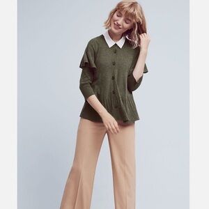 Anthropologie Ruffled Shoulder Cardigan Sweater by Left of Center